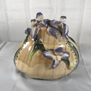Yellow Bag With Purple & White Iris Cookie Jar Canister